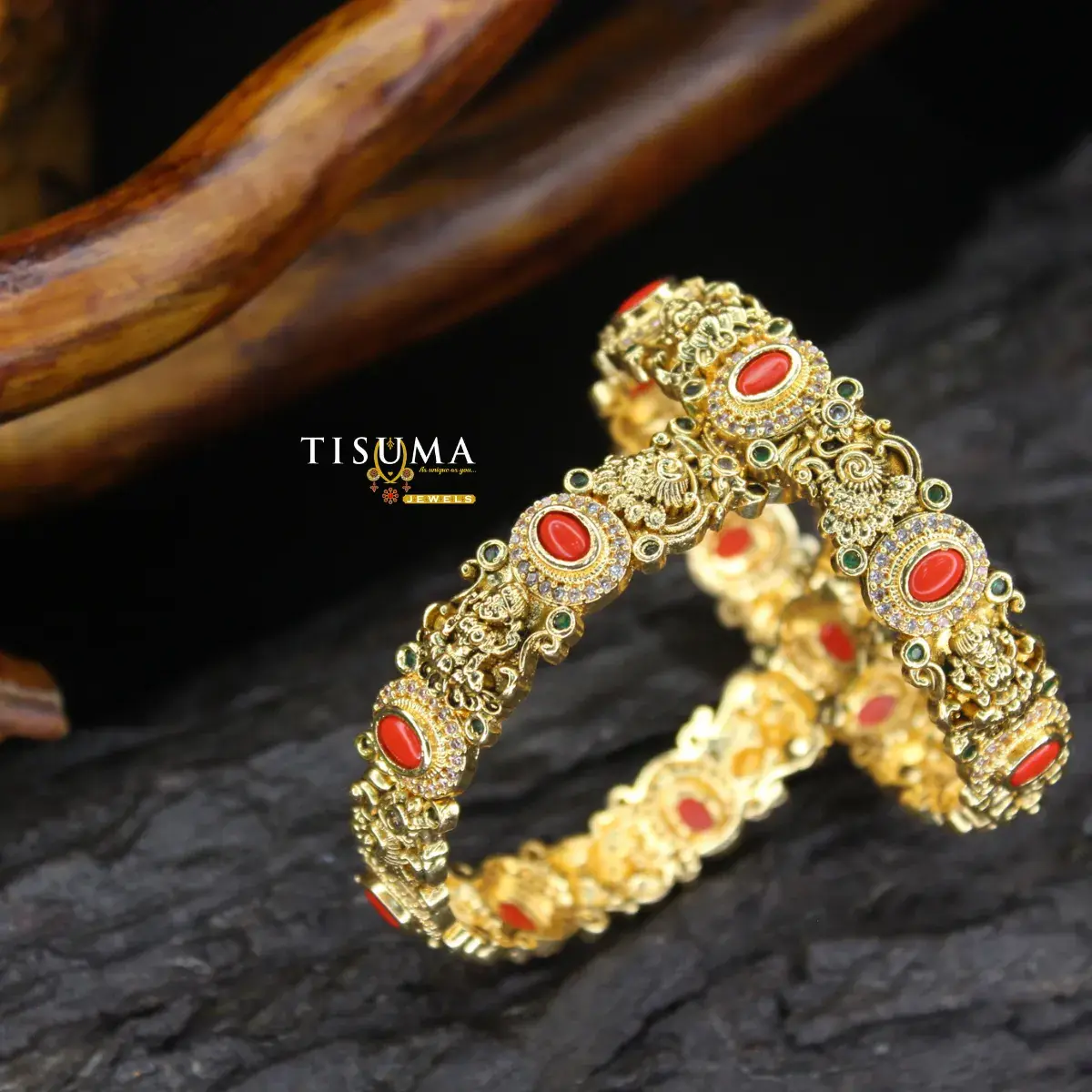 Coral Halo Temple Bangles
